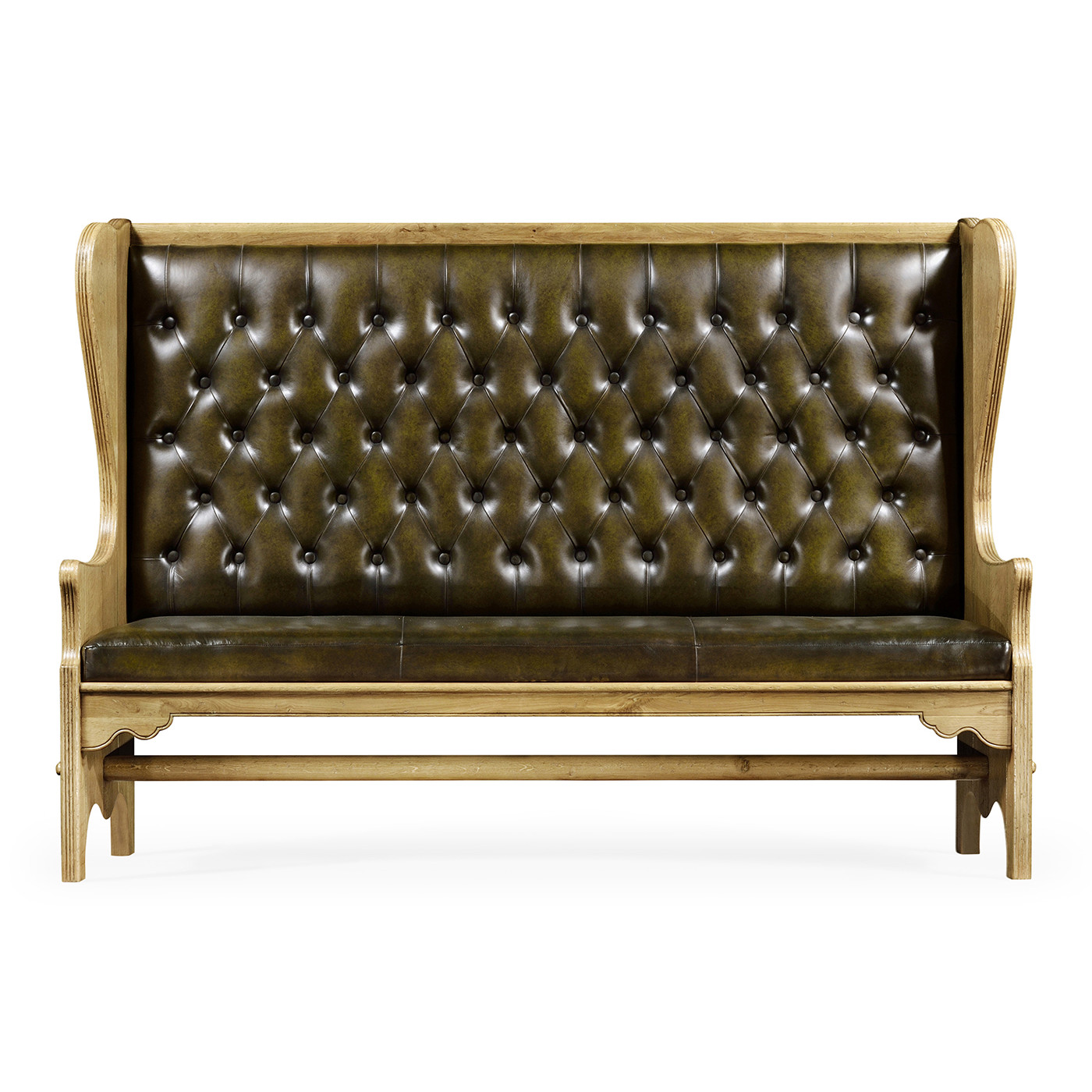 Natural Oak Tavern Settle with Medium English Library Green Leather Upholstery