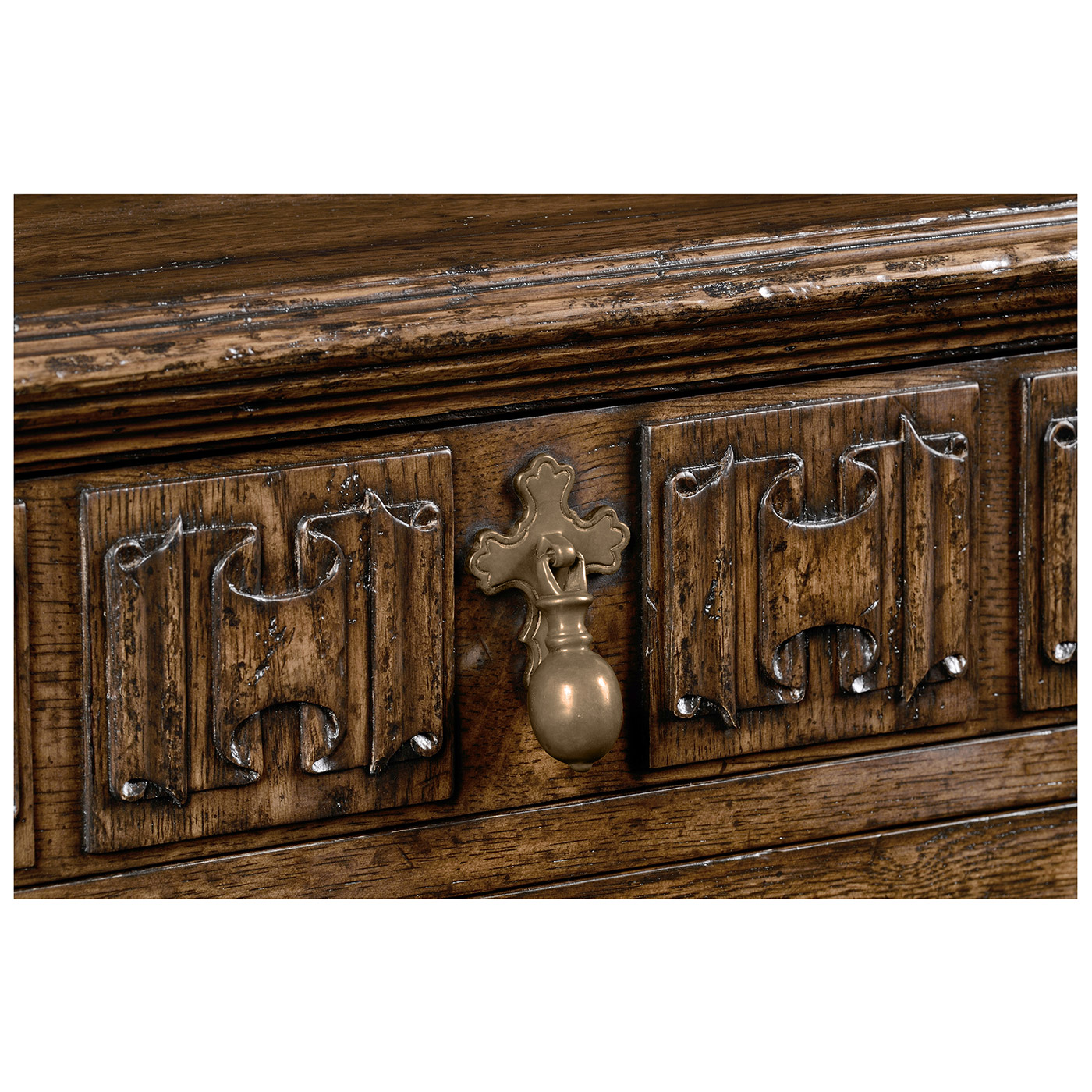 Pair Of Linenfold Dark Oak Bedside Cabinets