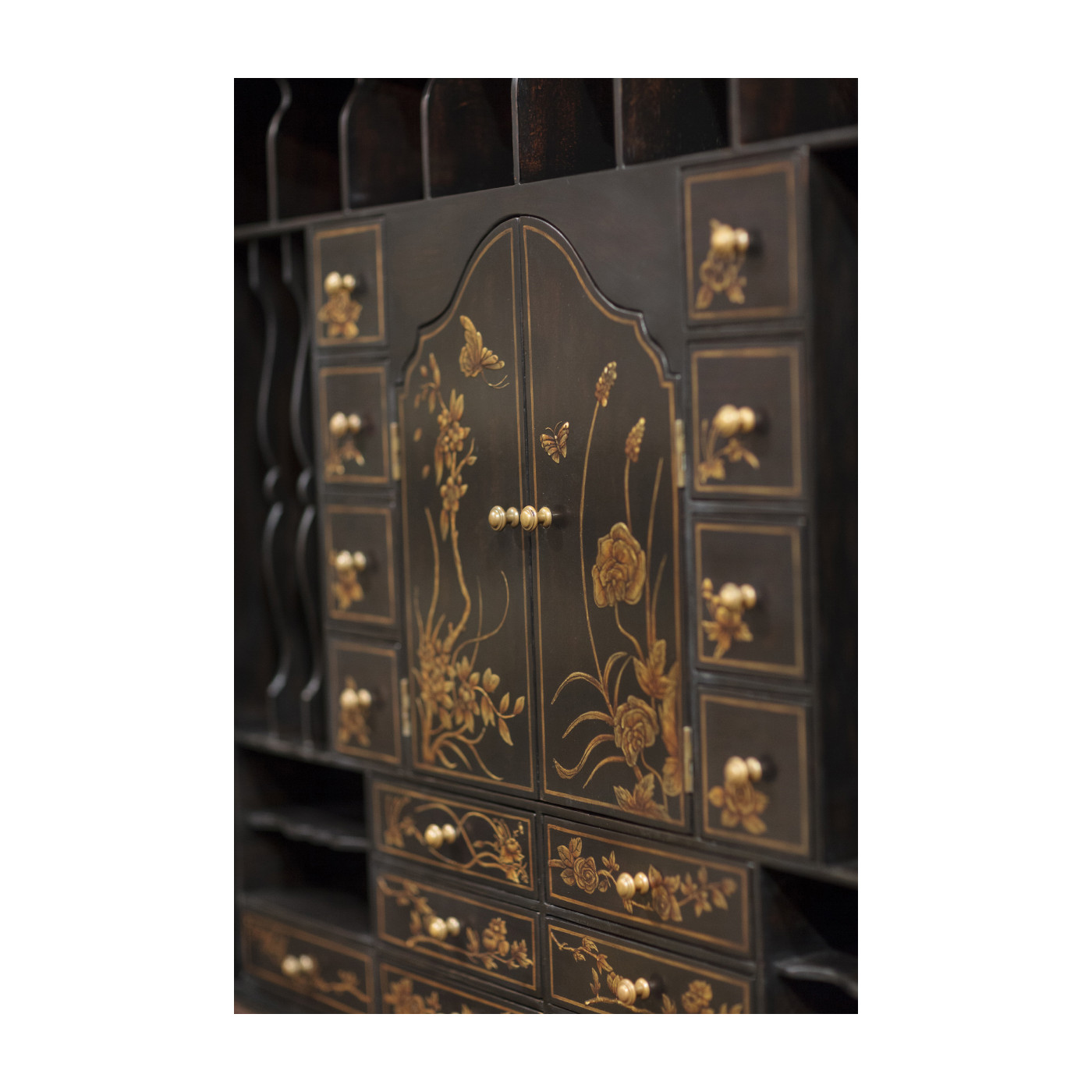 Queen Anne Walnut Bureau with Chinoiserie Interior & Mirrored Doors