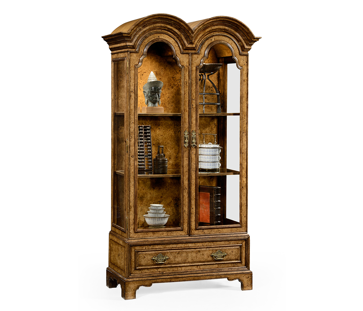 Queen Anne Pollard Veneer Bookcase with Glazed Doors