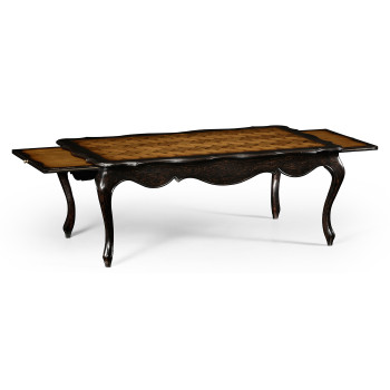 French style black finish coffee table parquet top