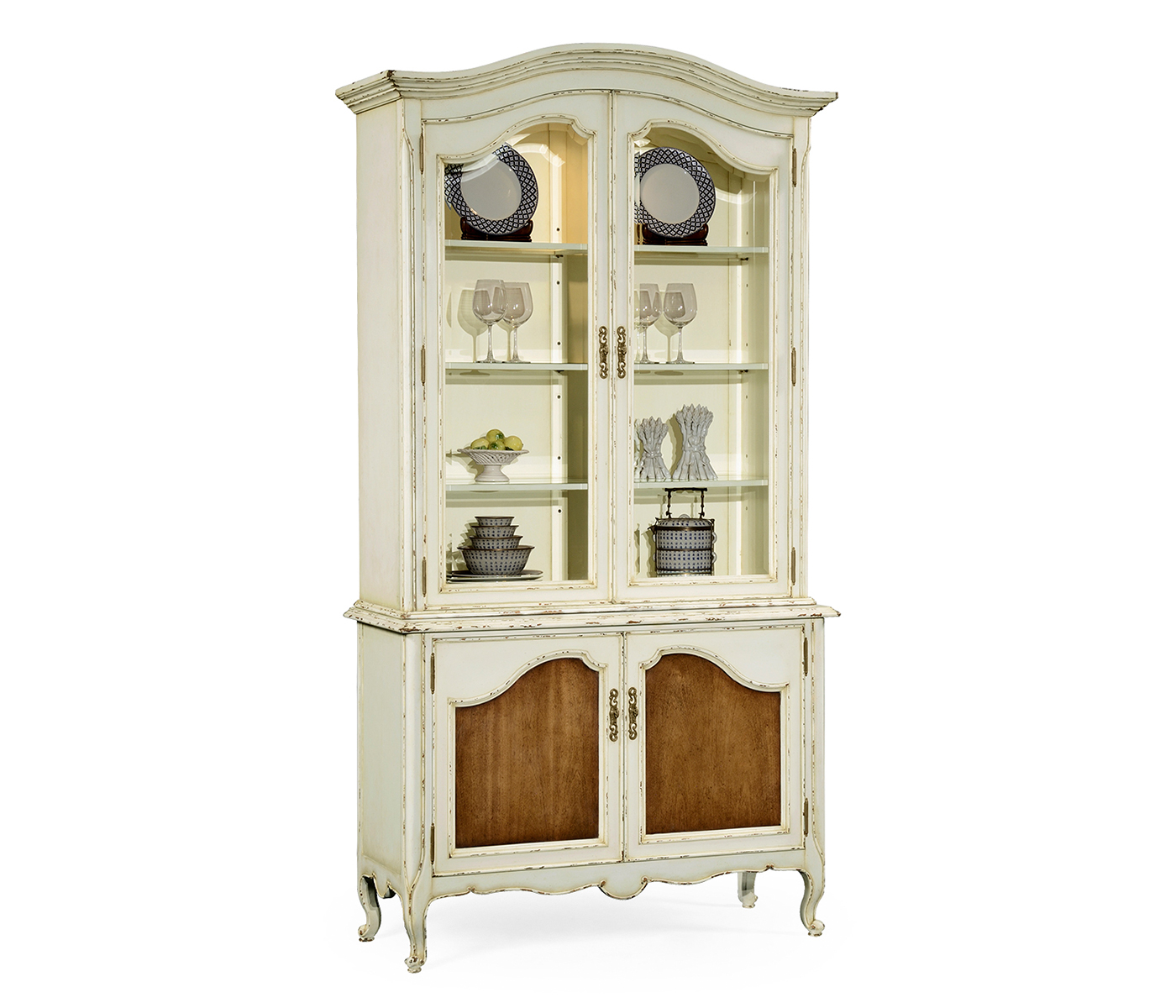 French country style white finish display cabinet