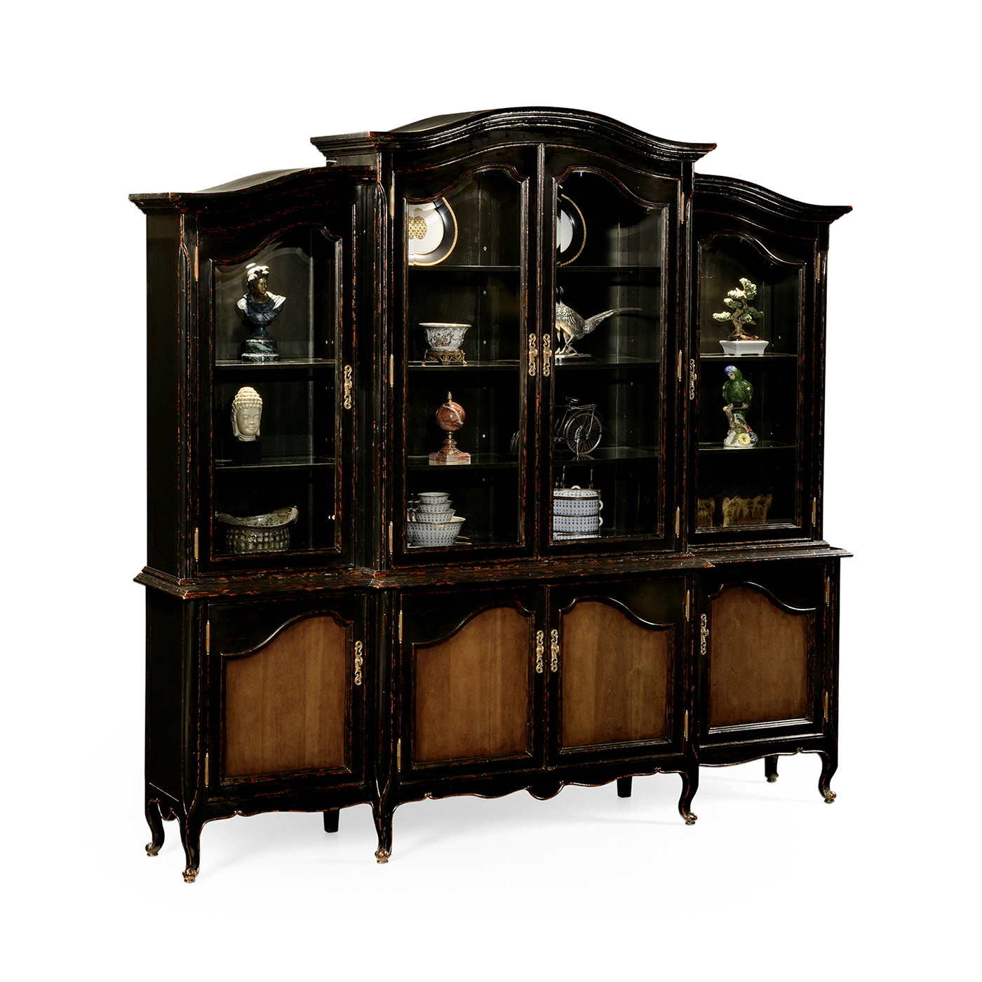 French country style black finish triple cabinet