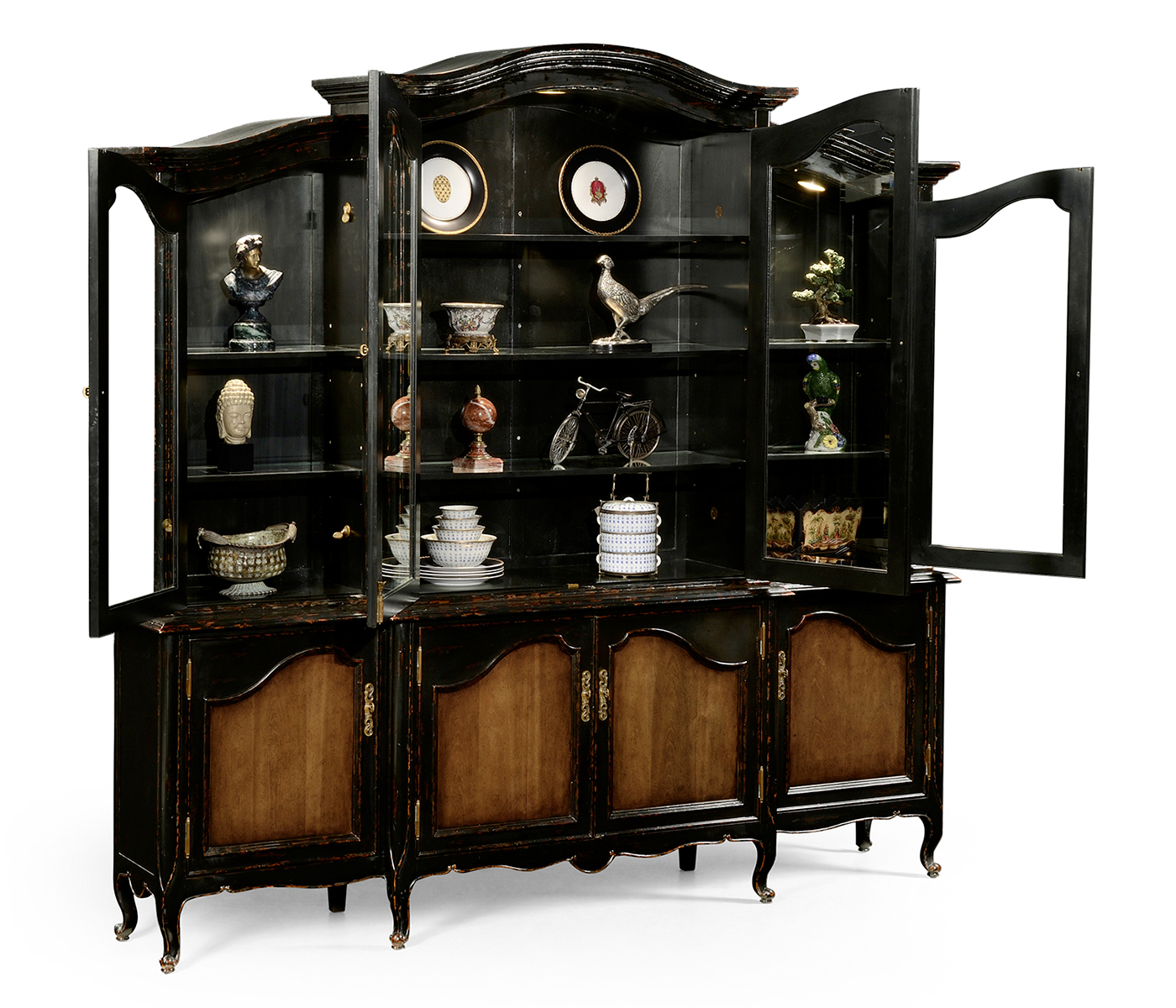 French country style black finish triple cabinet