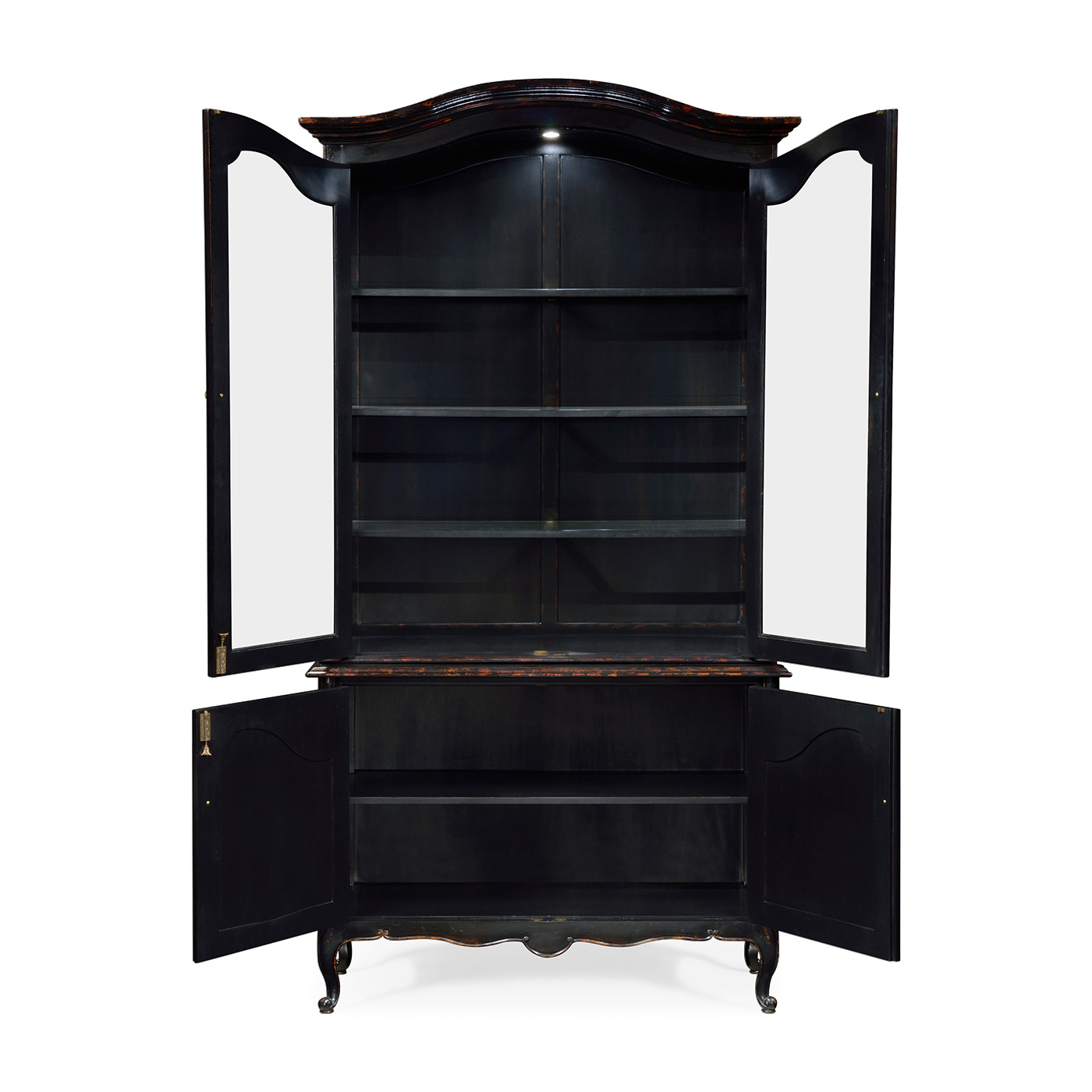French country style black finish display cabinet