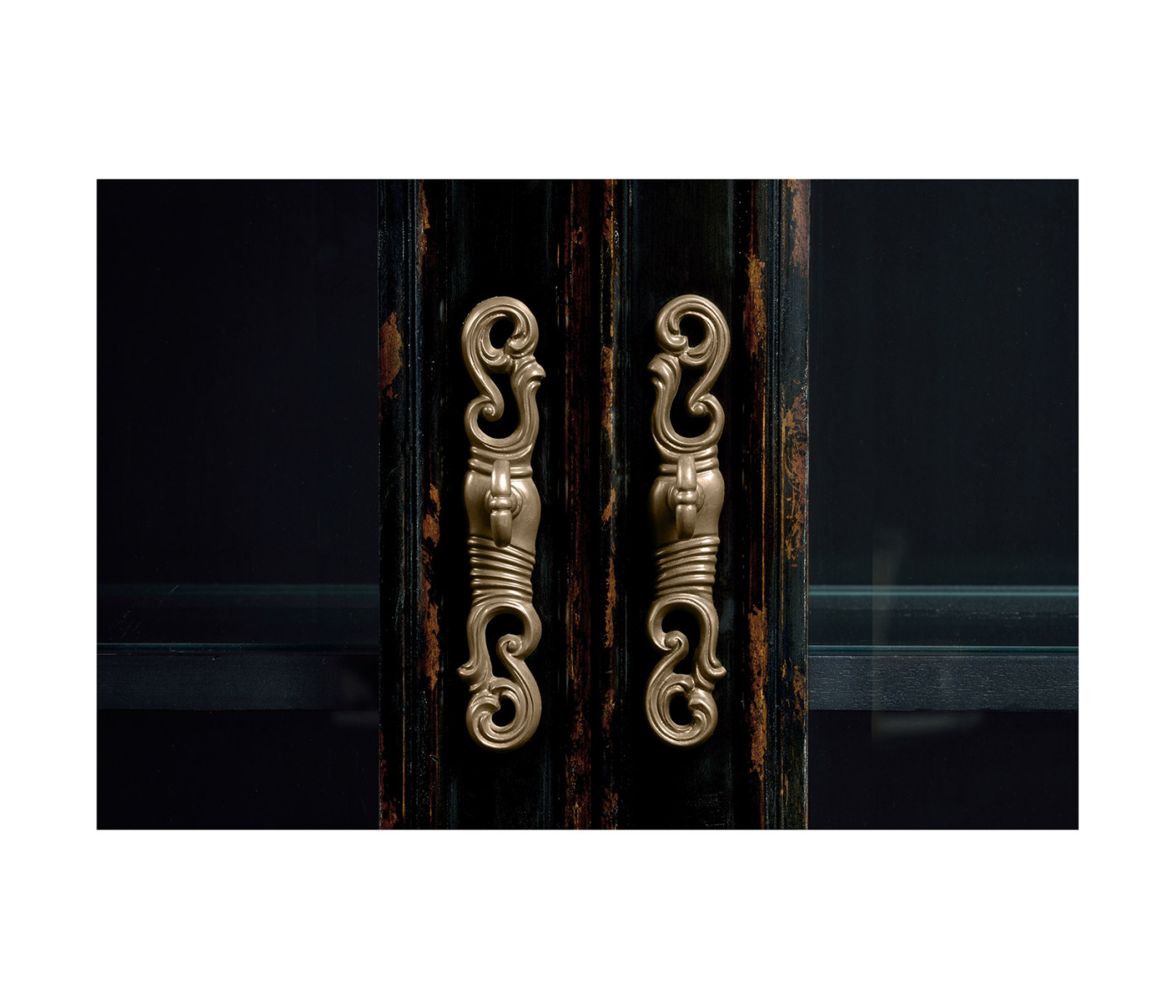 French country style black finish display cabinet