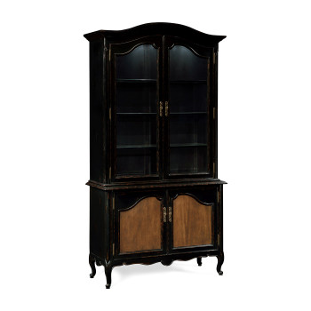French country style black finish display cabinet