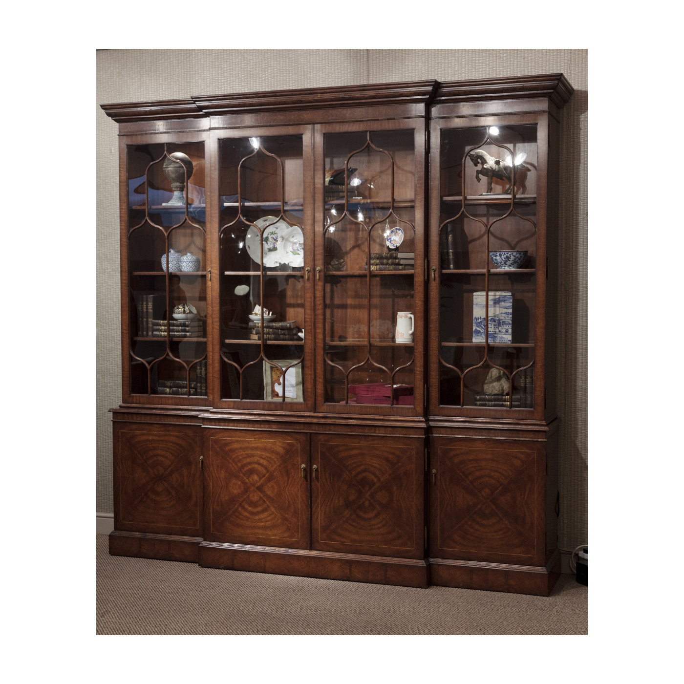 Large Gothic Walnut China Cabinet