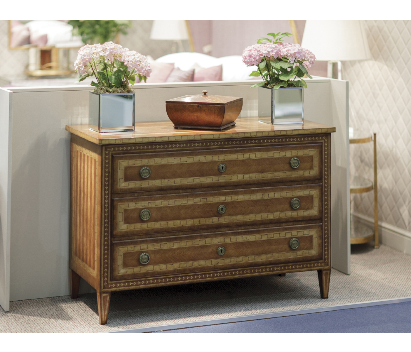 Satinwood directoire large chest of drawers