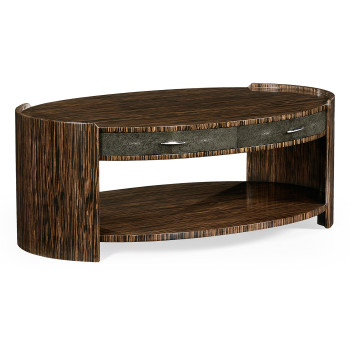 Anthracite faux shagreen & macassar ebony oval coffee table