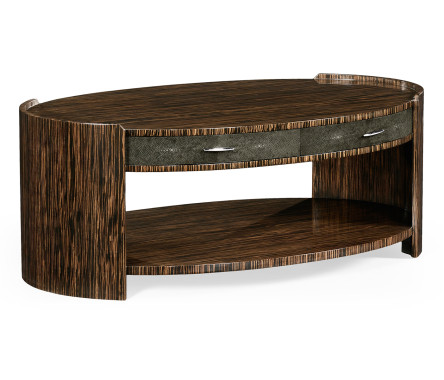 Anthracite faux shagreen & macassar ebony oval coffee table