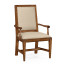 Rustic Walnut Upholstered Arm Chair with Lattice Back