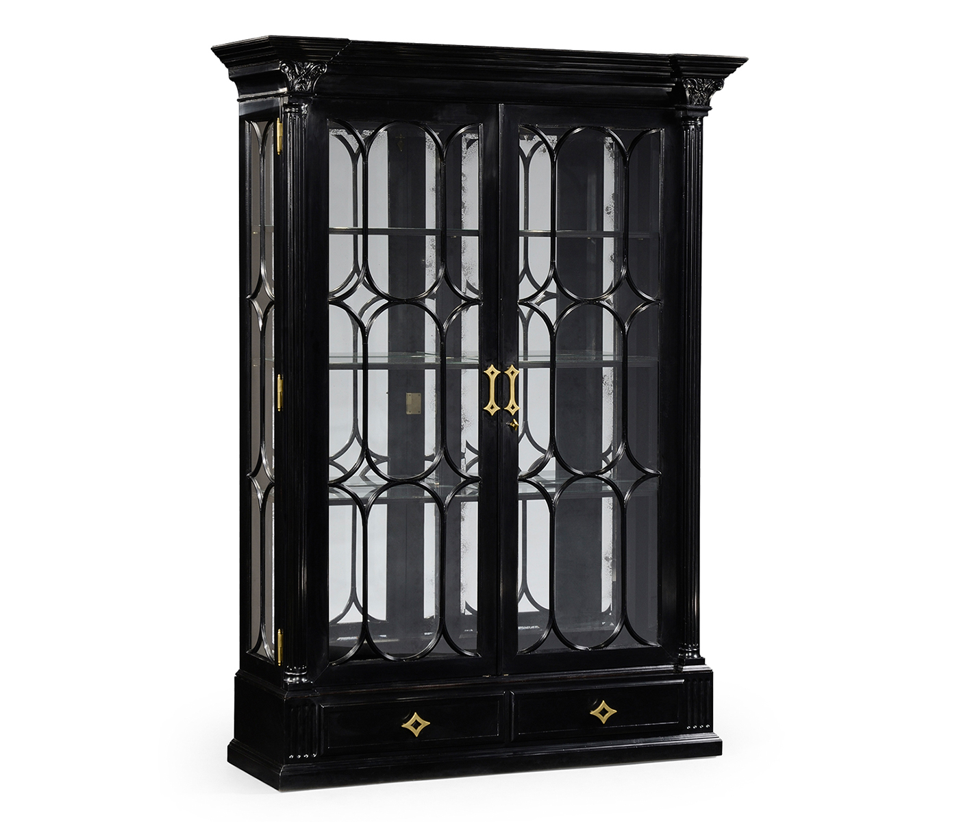 Corinthian Column Black Display Cabinet