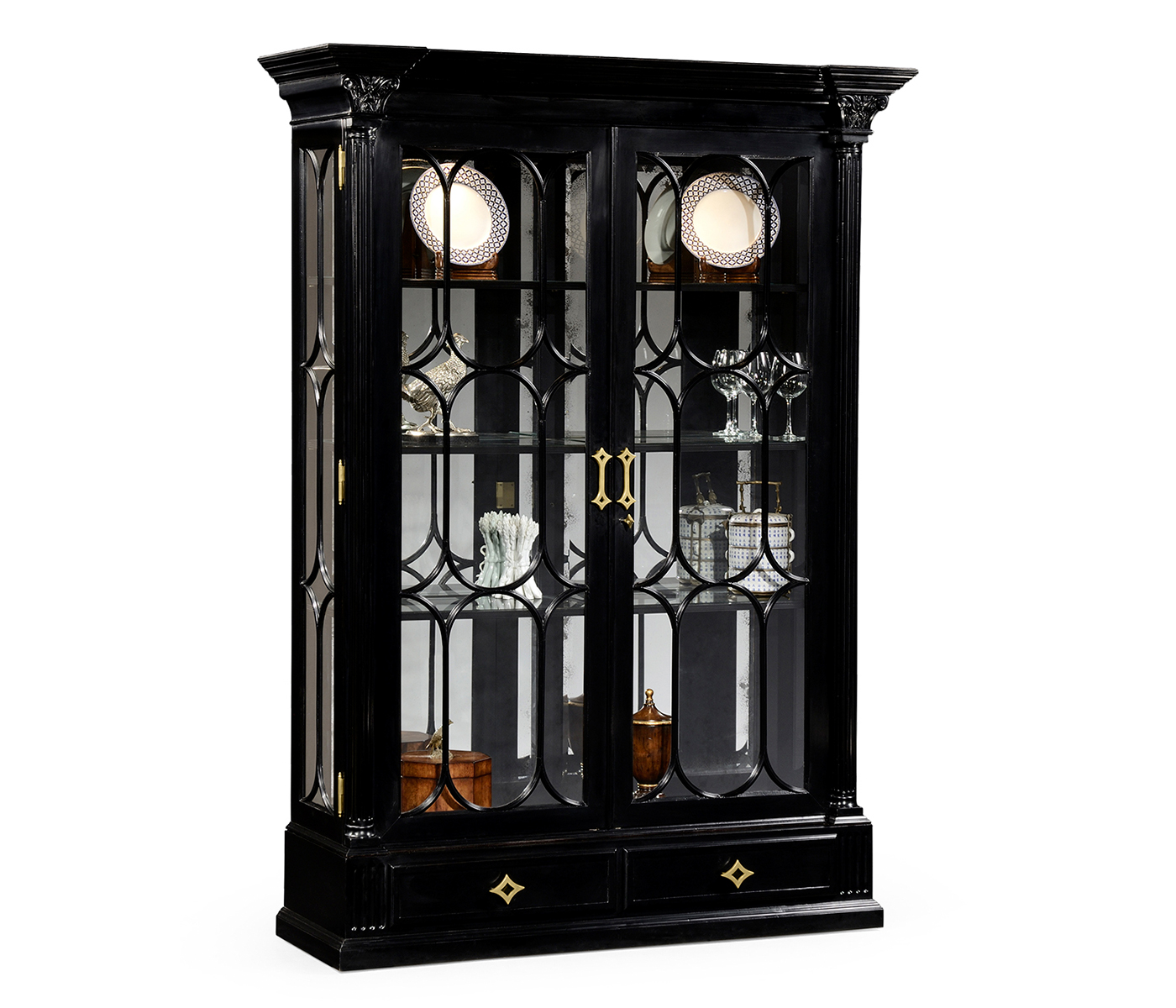 Corinthian Column Black Display Cabinet