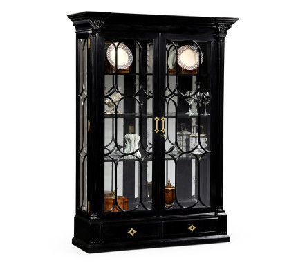 Corinthian Column Black Display Cabinet