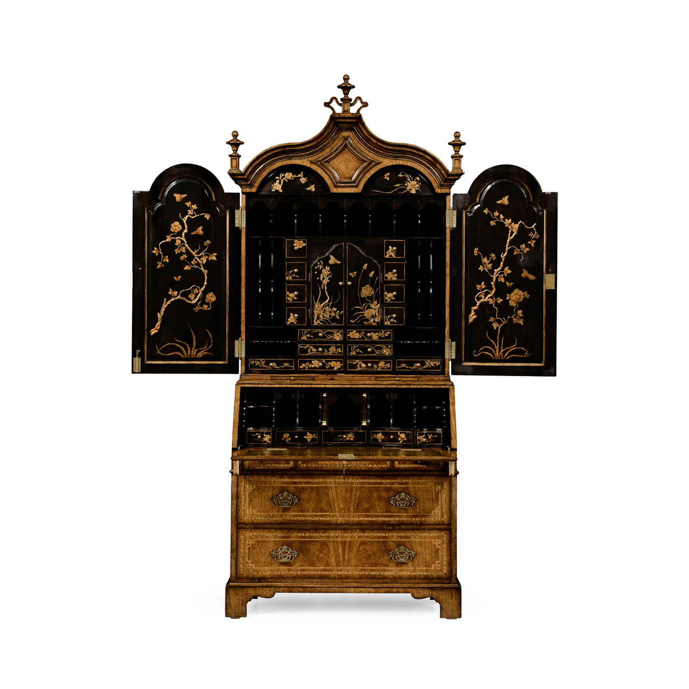 Queen Anne Walnut Bureau with Chinoiserie Interior & Panelled Doors