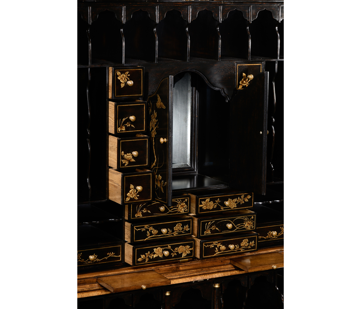 Queen Anne Walnut Bureau with Chinoiserie Interior & Panelled Doors