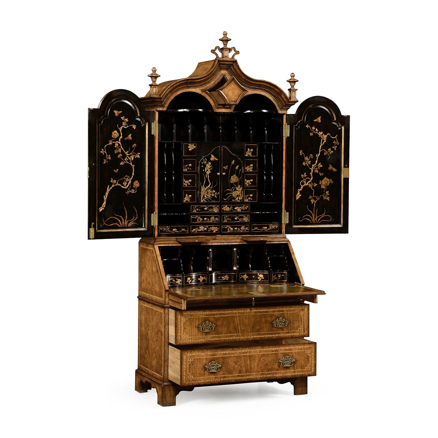 Queen Anne Walnut Bureau with Chinoiserie Interior & Panelled Doors