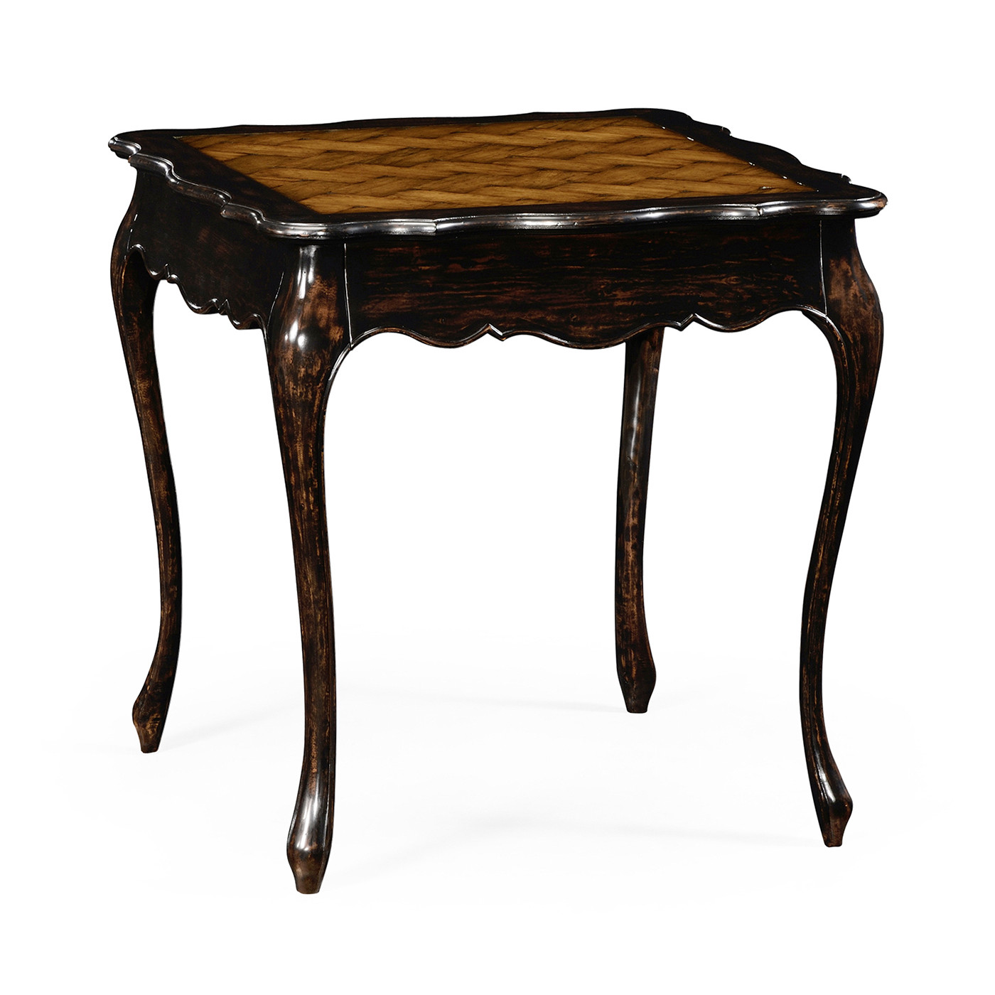 French style black finish side table parquet top
