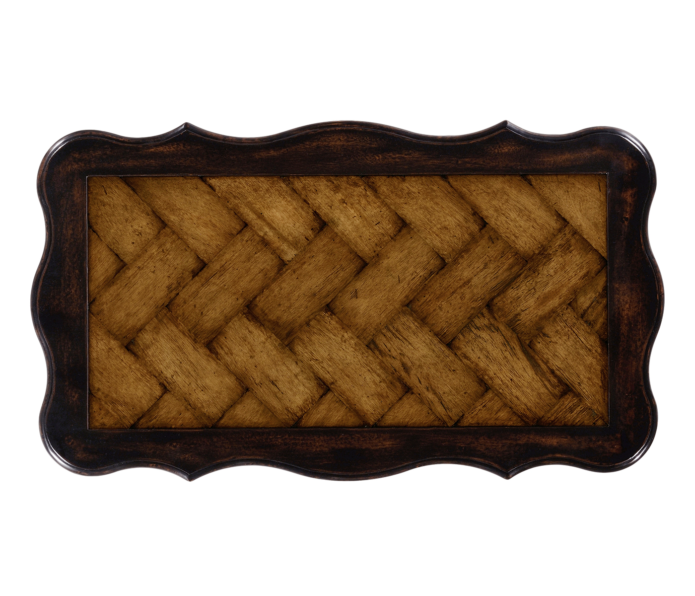 French style black finish end table parquet top