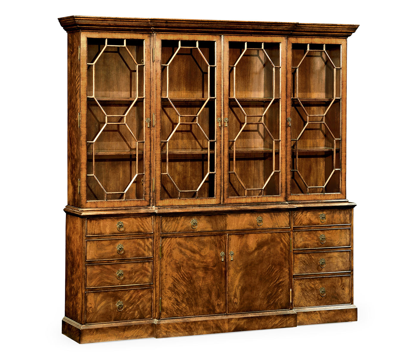 Triple Walnut Display Cabinet with Octagonal Glazing Bars