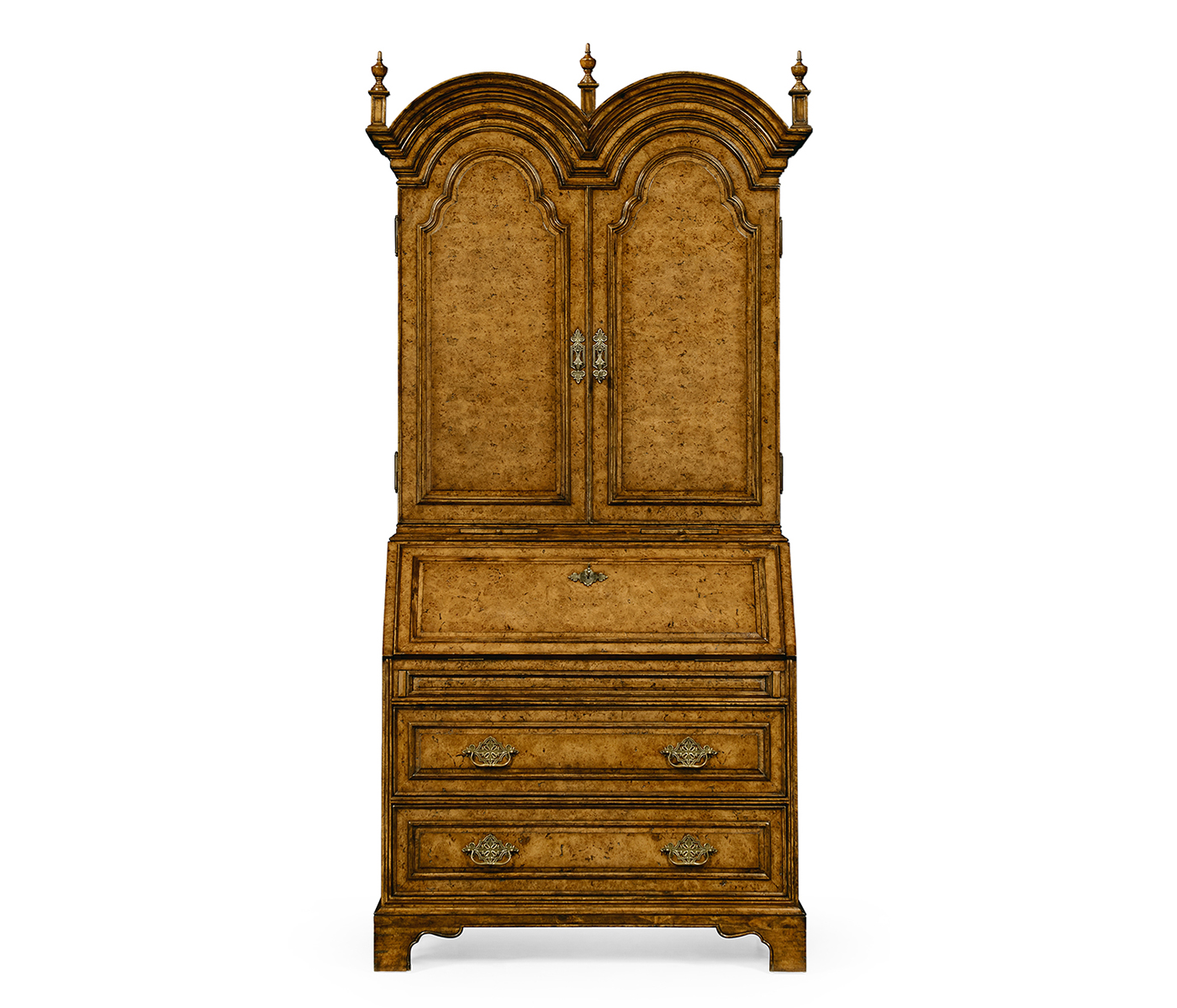 Queen Anne Pollard Veneer Bureau Cabinet (Wooden Doors)