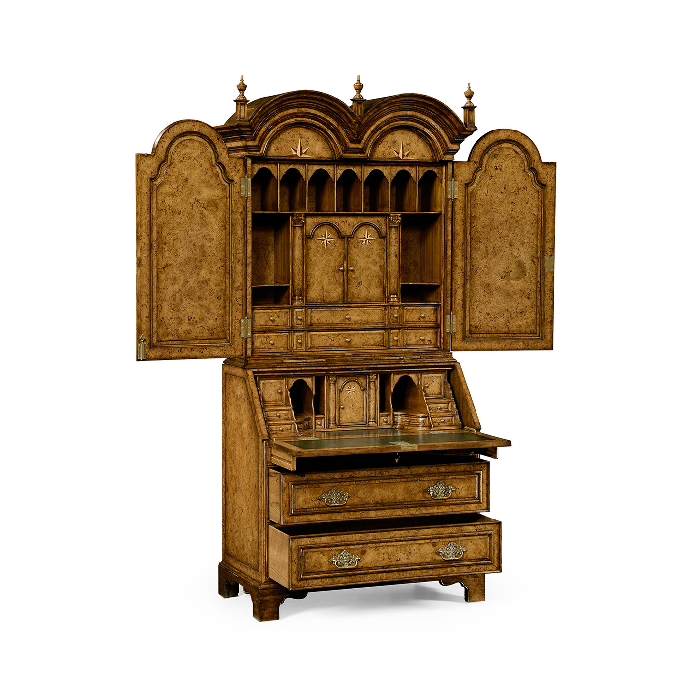 Queen Anne Pollard Veneer Bureau Cabinet (Wooden Doors)