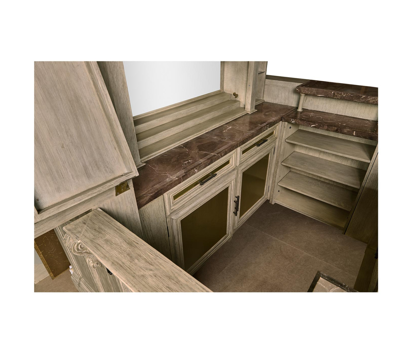 Complete Linenfold Grey Oak Home Bar