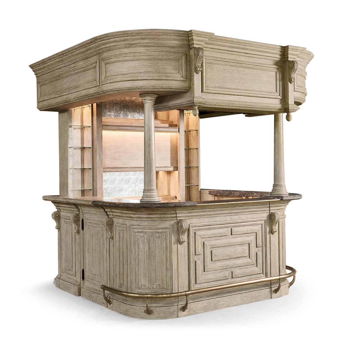 Complete Linenfold Grey Oak Home Bar