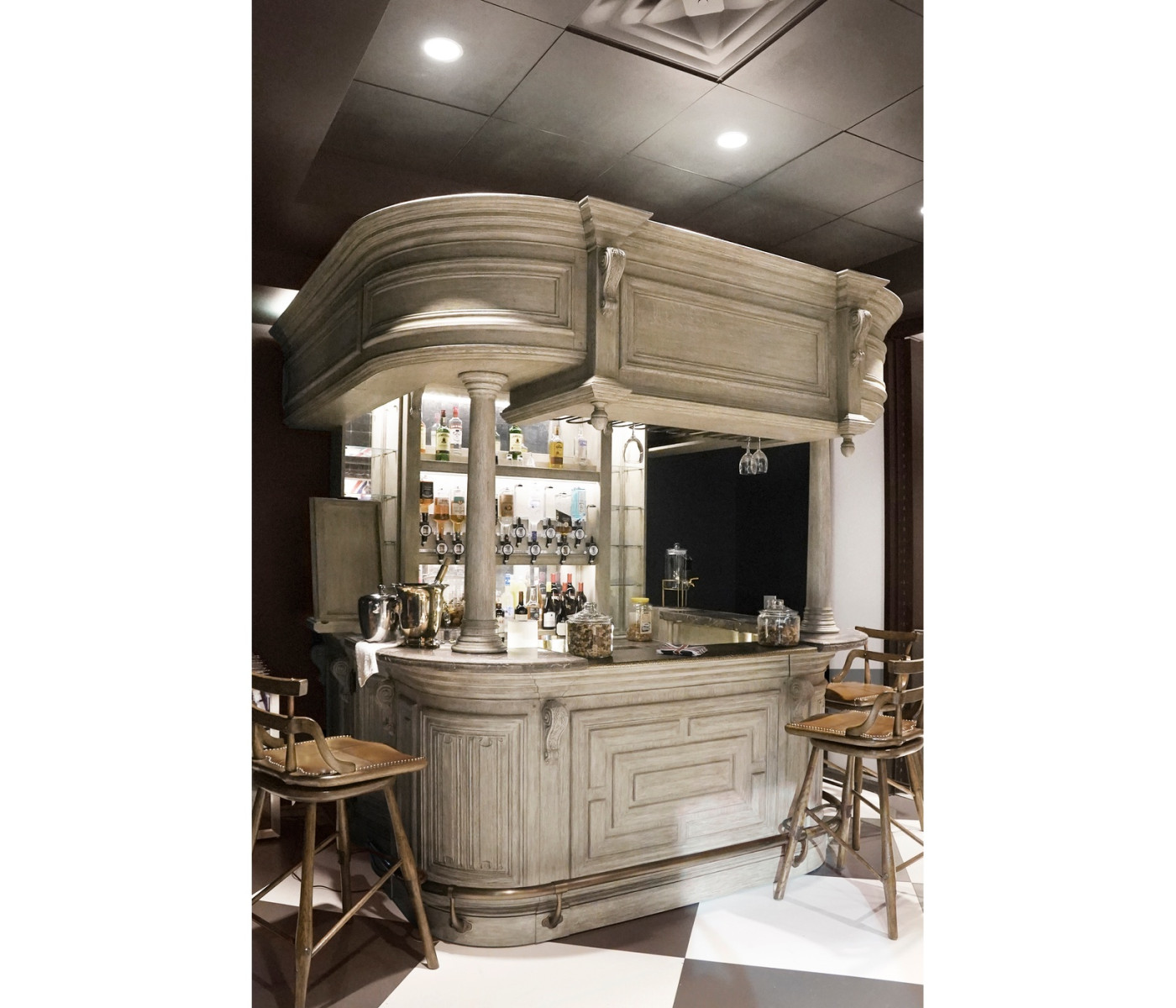 Complete Linenfold Grey Oak Home Bar