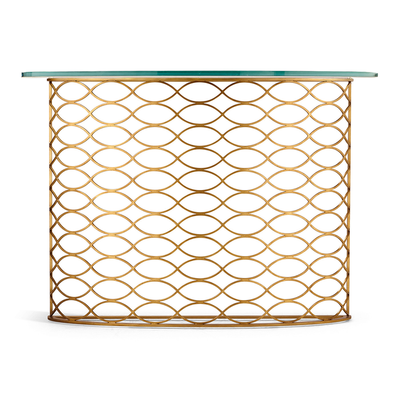 Interlaced Gilded & Glass Demilune Console