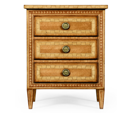 Satinwood & Floral Inlay Bedside Chest of Drawers