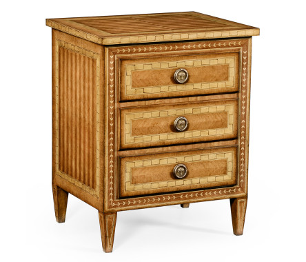 Satinwood & Floral Inlay Bedside Chest of Drawers