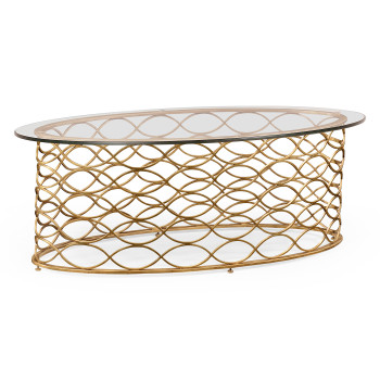 Interlaced gilded & glass oval coffee table