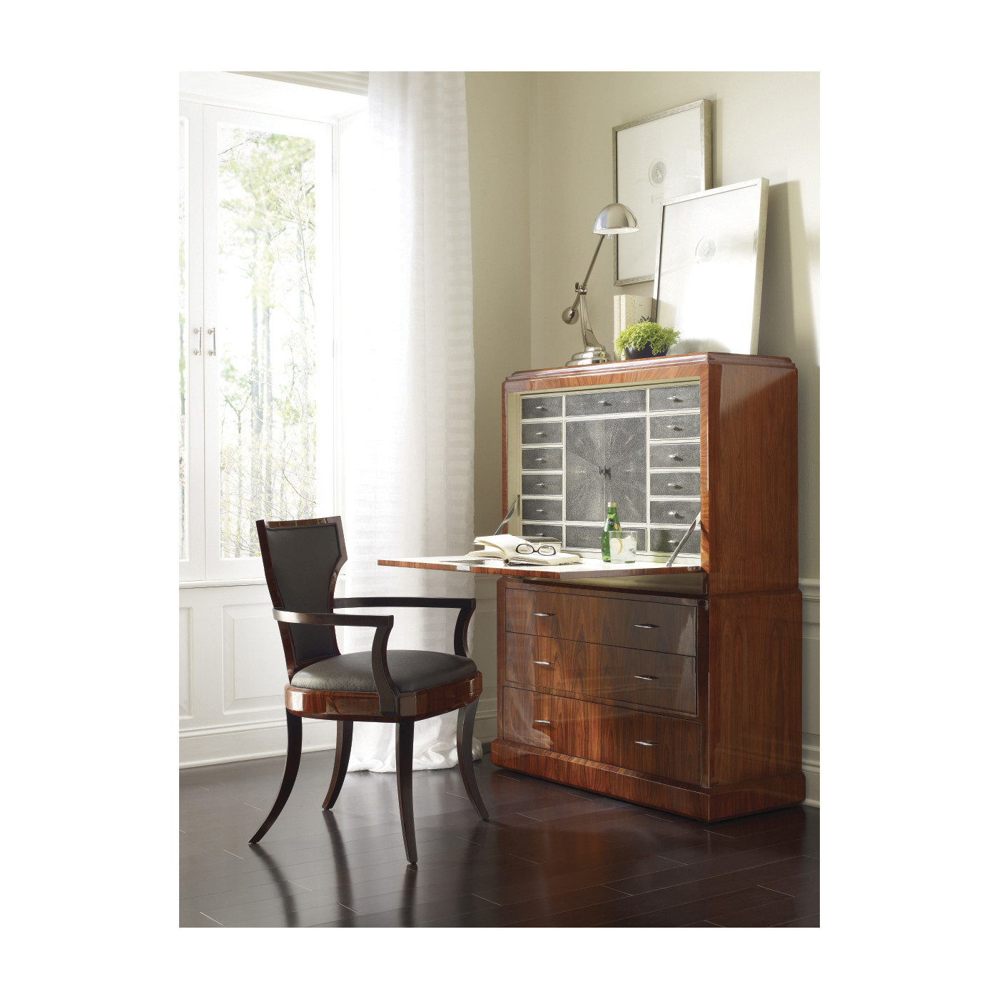 Full Back Art Deco Champagne Dining Arm Chair