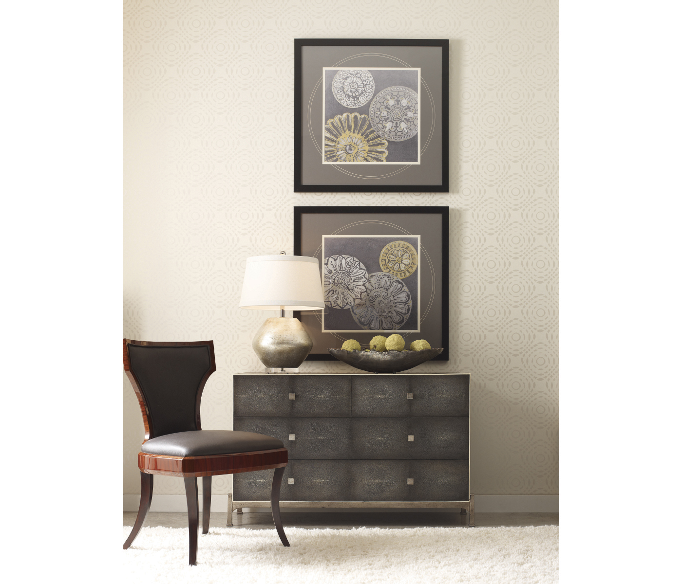 Full Back Art Deco Satin Santos Dining Side Chair