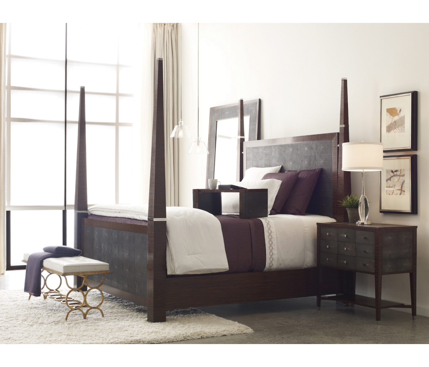 Faux Macassar & Anthracite Faux Shagreen UK King Bed