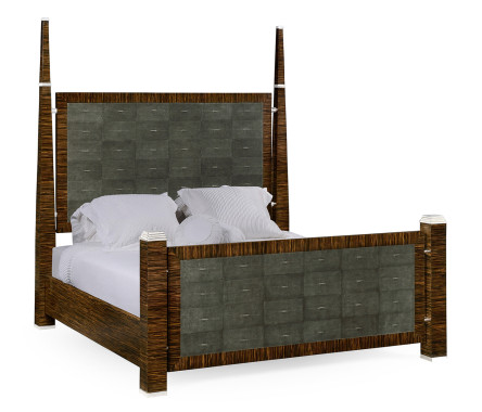 Faux Macassar & Anthracite Faux Shagreen UK Queen Bed