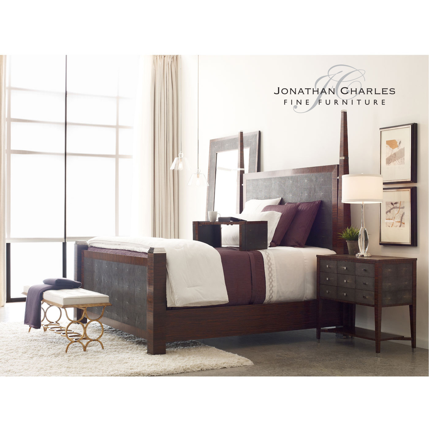 Faux Macassar & Anthracite Faux Shagreen Cali King Bed