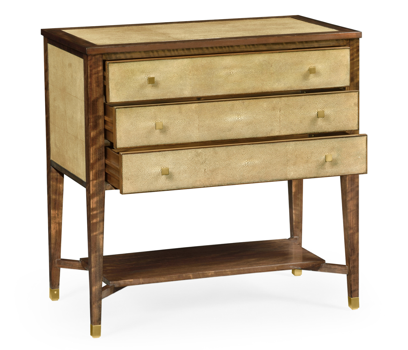 Ivory Shagreen Chest of Drawers with Brass