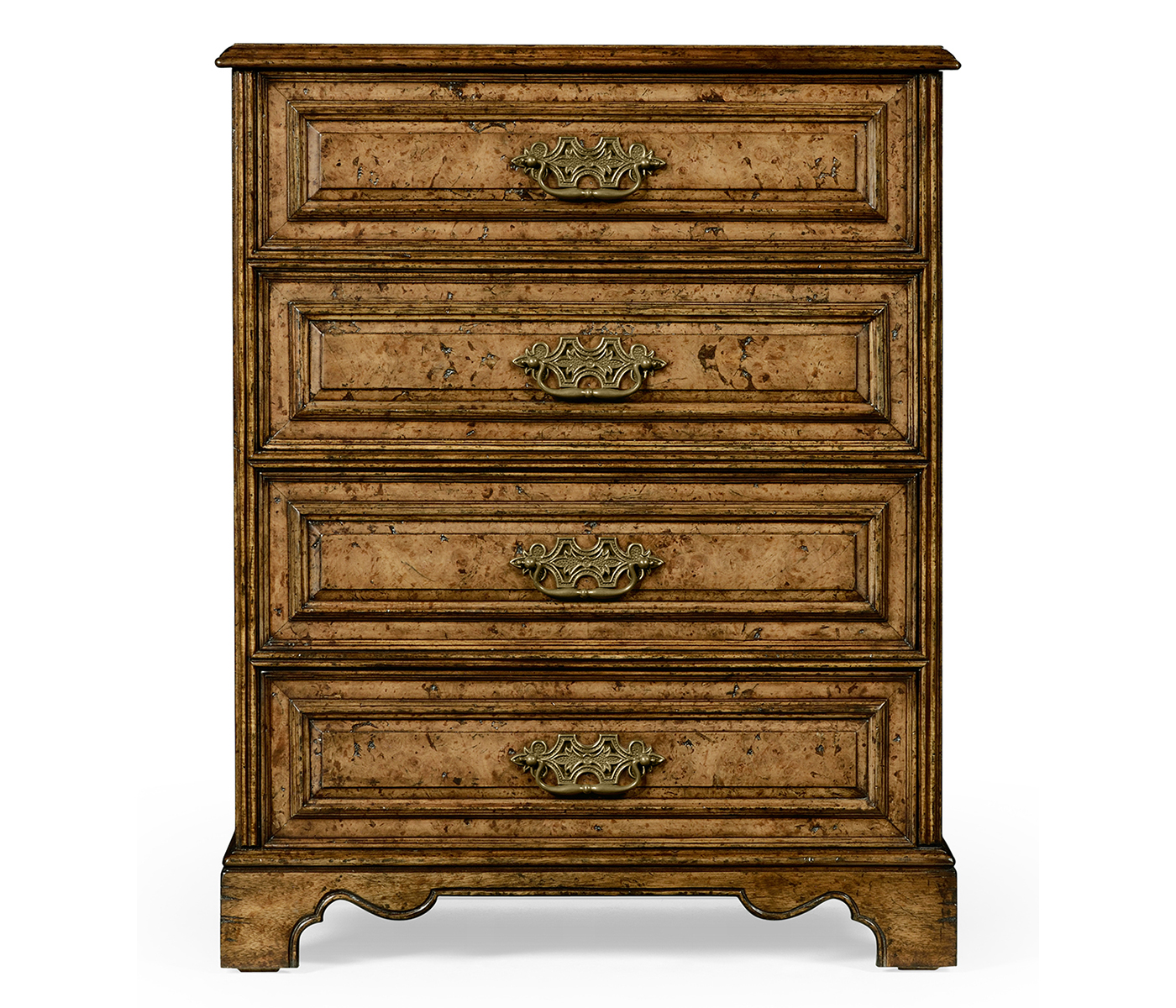 George II style burl oak chest of four drawers