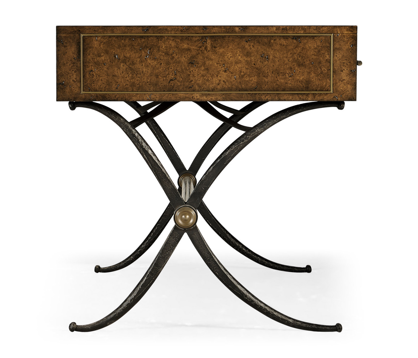 Hammered Iron Bureau Plat with Black Leather Inserts