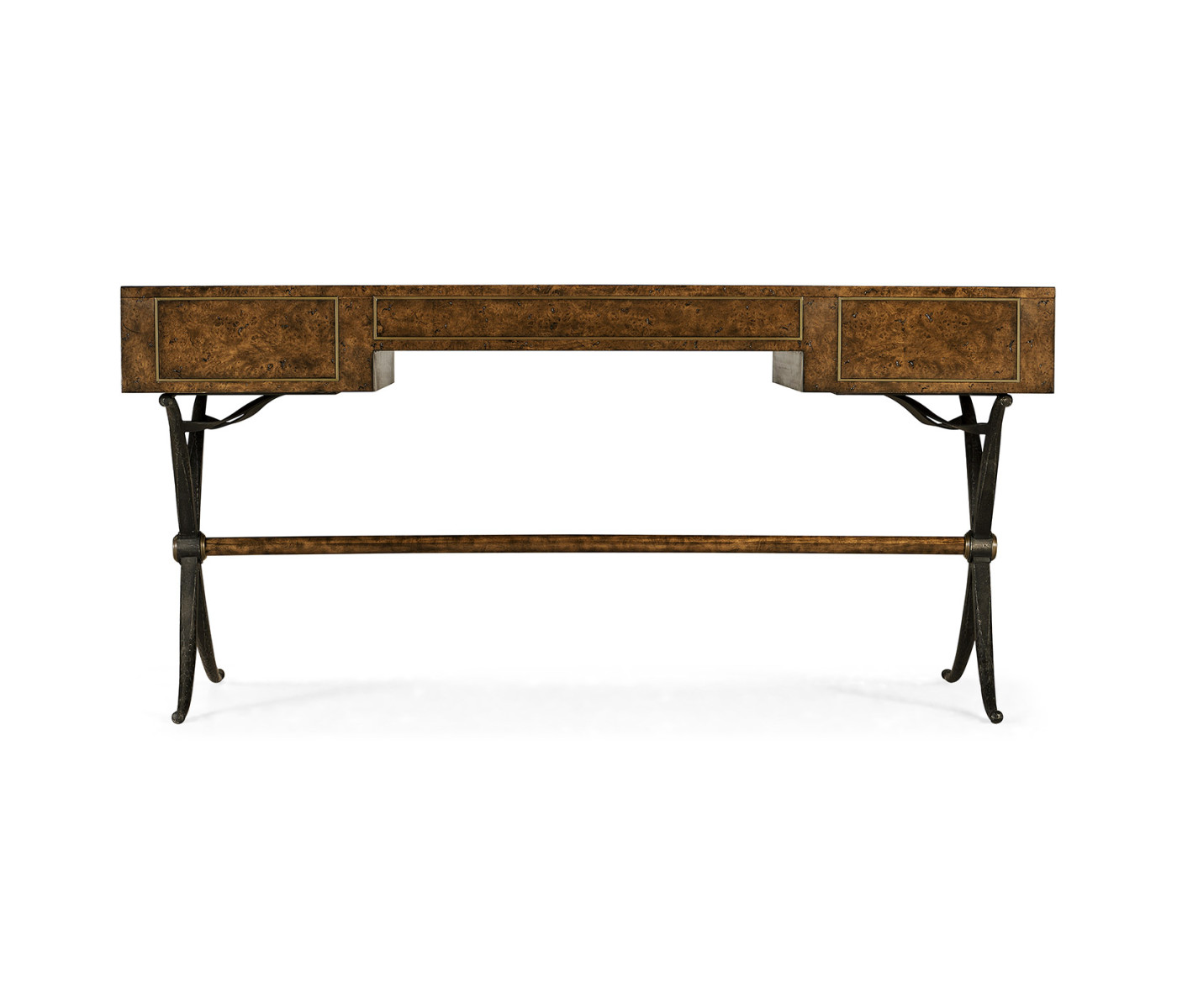 Hammered Iron Bureau Plat with Black Leather Inserts