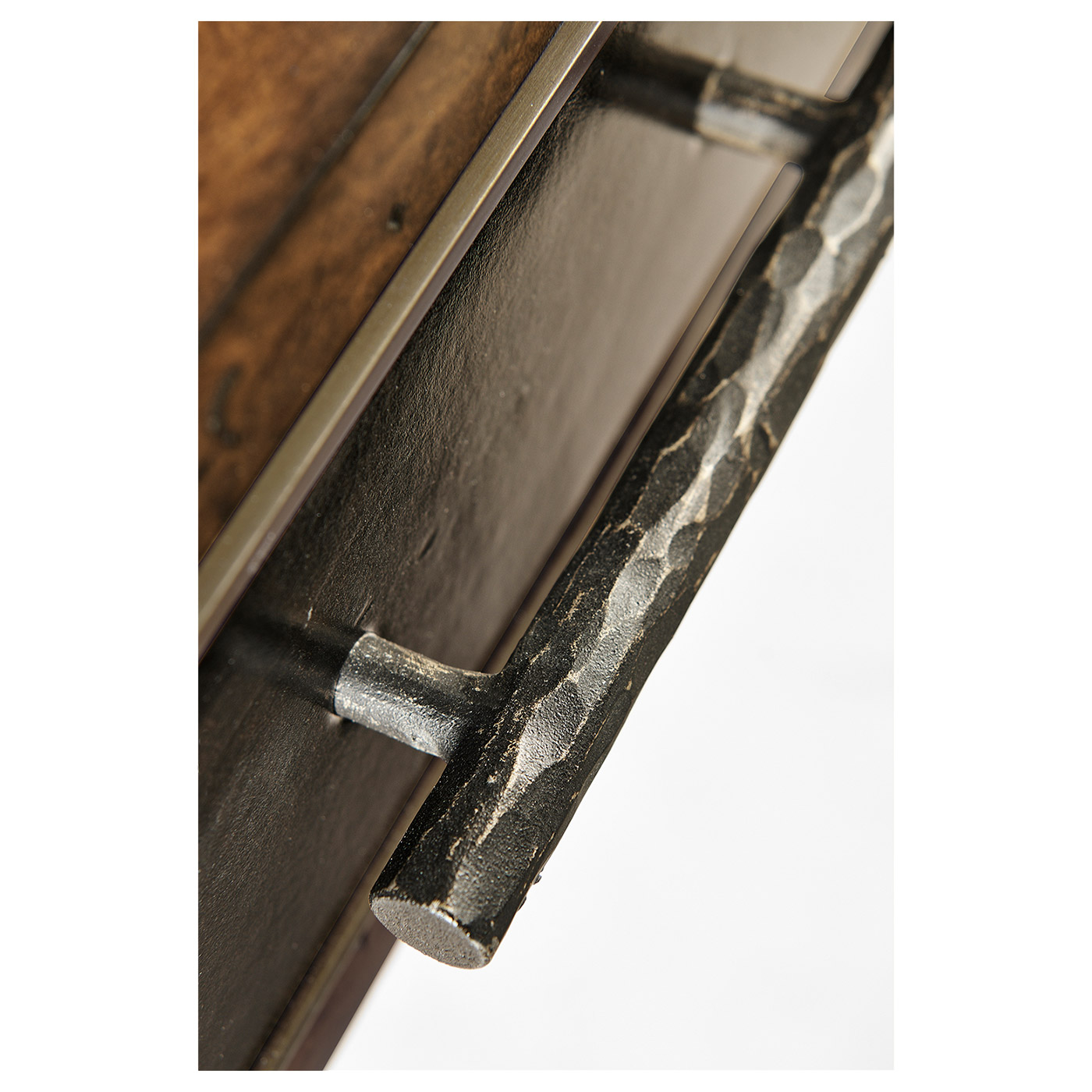 Hammered Iron Bureau Plat with Black Leather Inserts