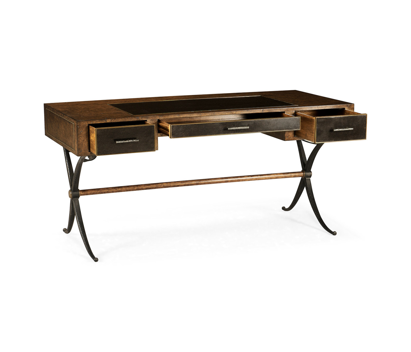 Hammered Iron Bureau Plat with Black Leather Inserts