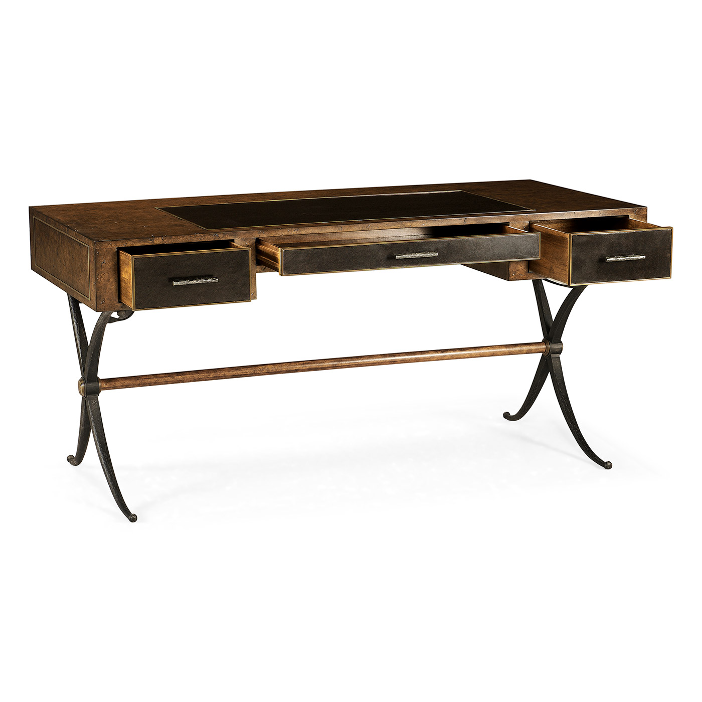 Hammered Iron Bureau Plat with Black Leather Inserts