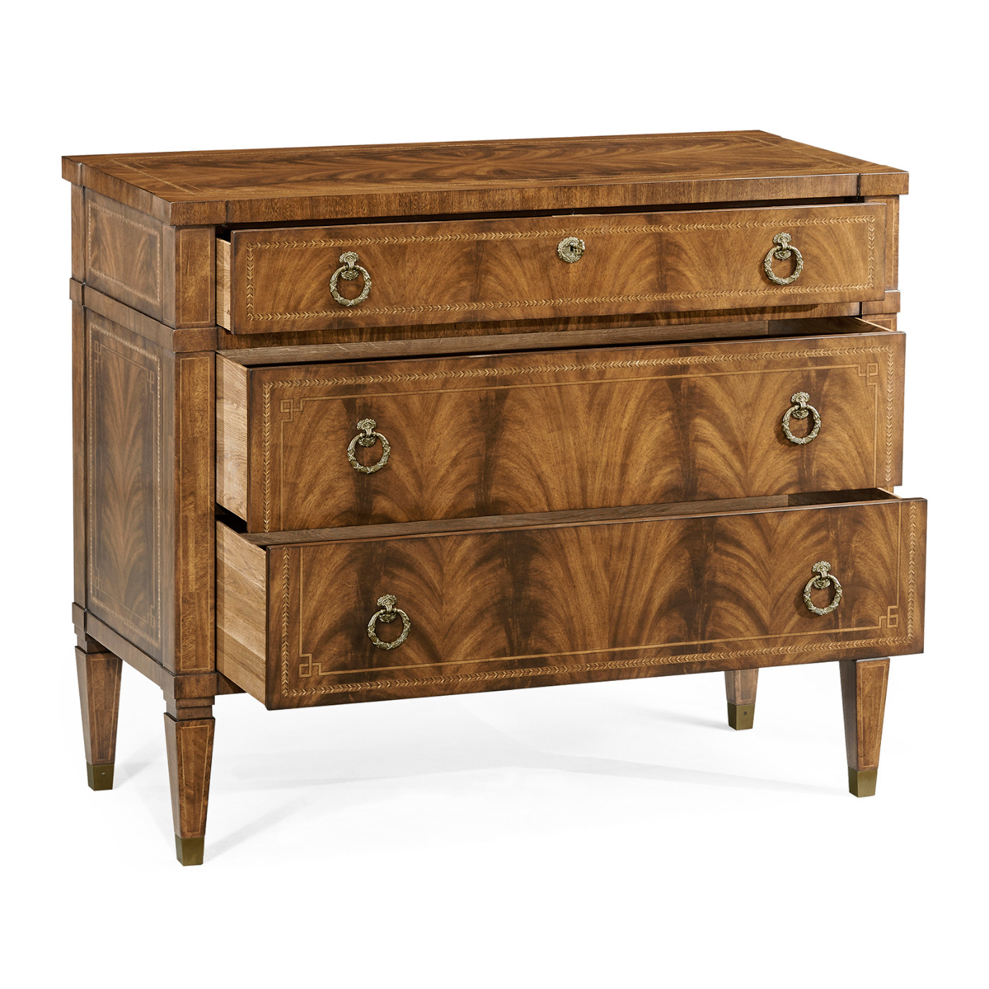 Empire style walnut three drawer chest