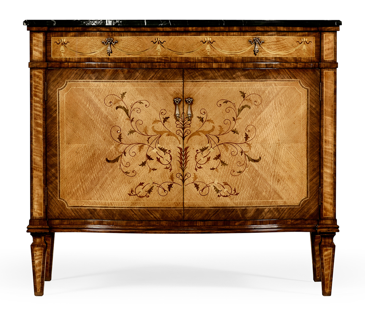 Satinwood & Floral Side Cabinet with Marble Top