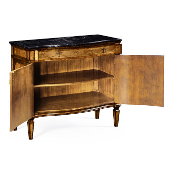 Satinwood & Floral Side Cabinet with Marble Top