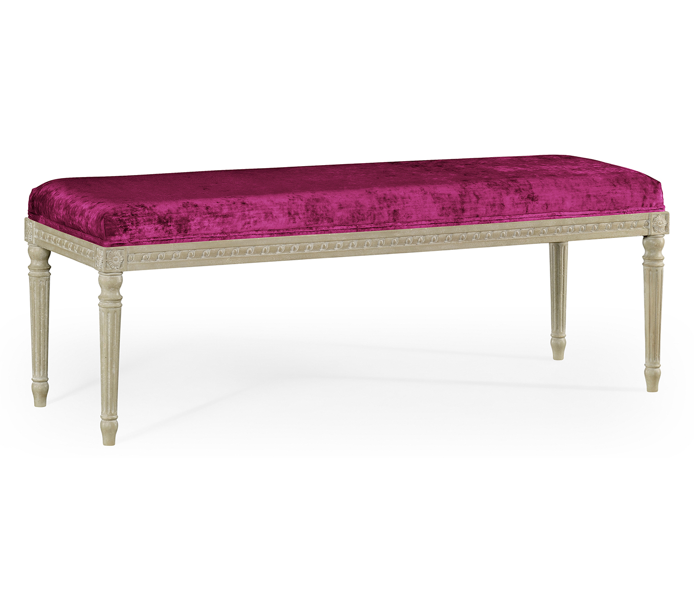 Louis XV bench - Grey weathered & Velvet fuchsia